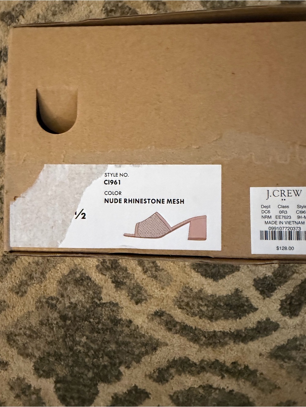 J. Crew Nude Rhinestone Mesh Slide Mules with Low Block Heel